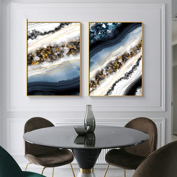 Abstract Marble Crystal Lines Canvas: Modern Living Room Art