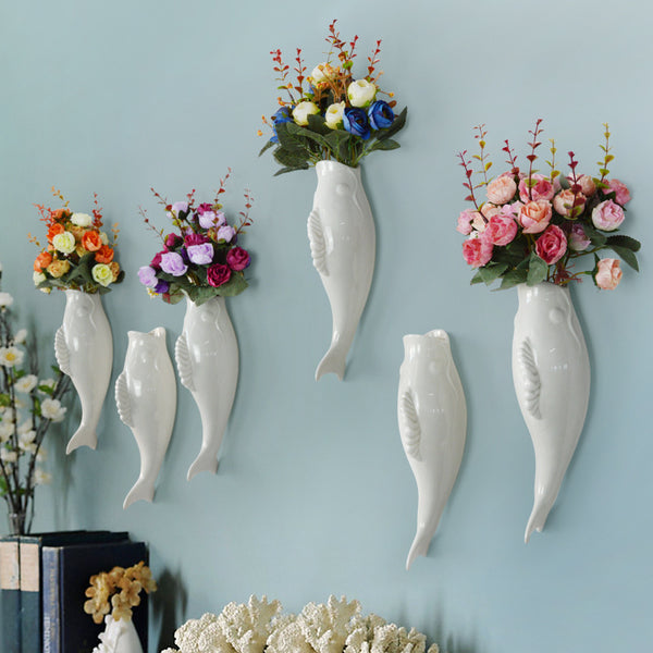 Modern Ceramic Goldfish Wall Vase: Elegant 3D Decoration